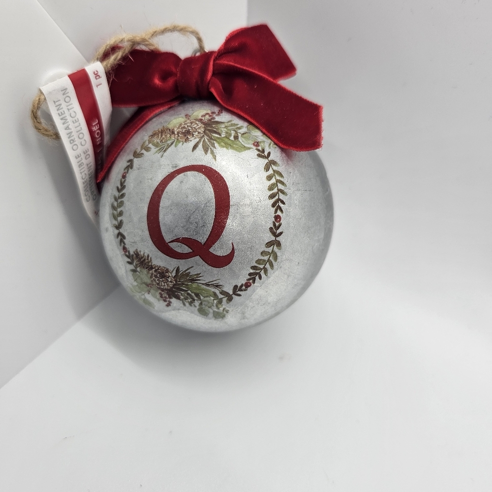 Ashland Letter Q 3" Metal Silvertone Ball Hanging Christmas Tree Ornament New